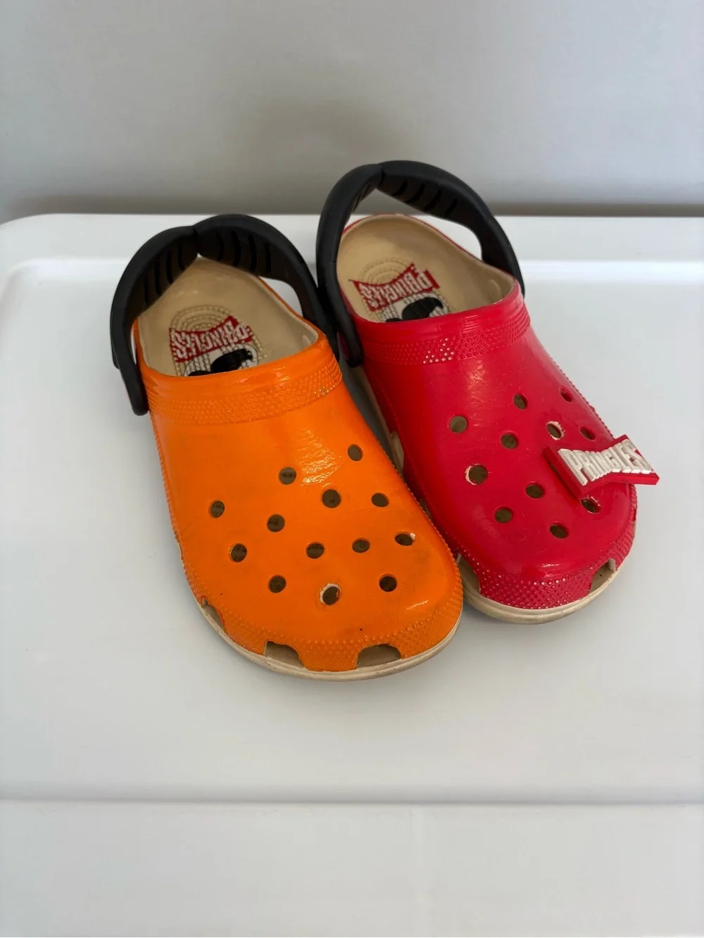 Crocs x pringles collaboration red and orange slip on shoes M7 W9